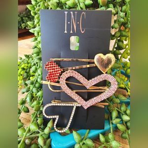 INC 4 piece heart pave & gold tone bobby pins